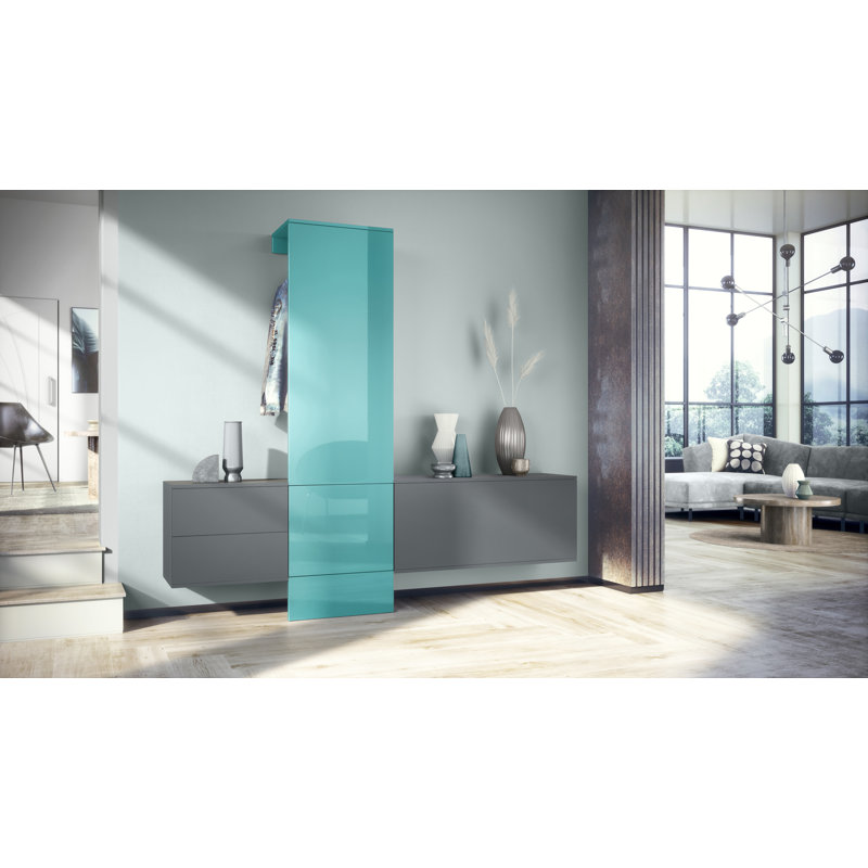 Chappa 209 cm W Hallway Set with Shoe Storage, High-gloss petrol