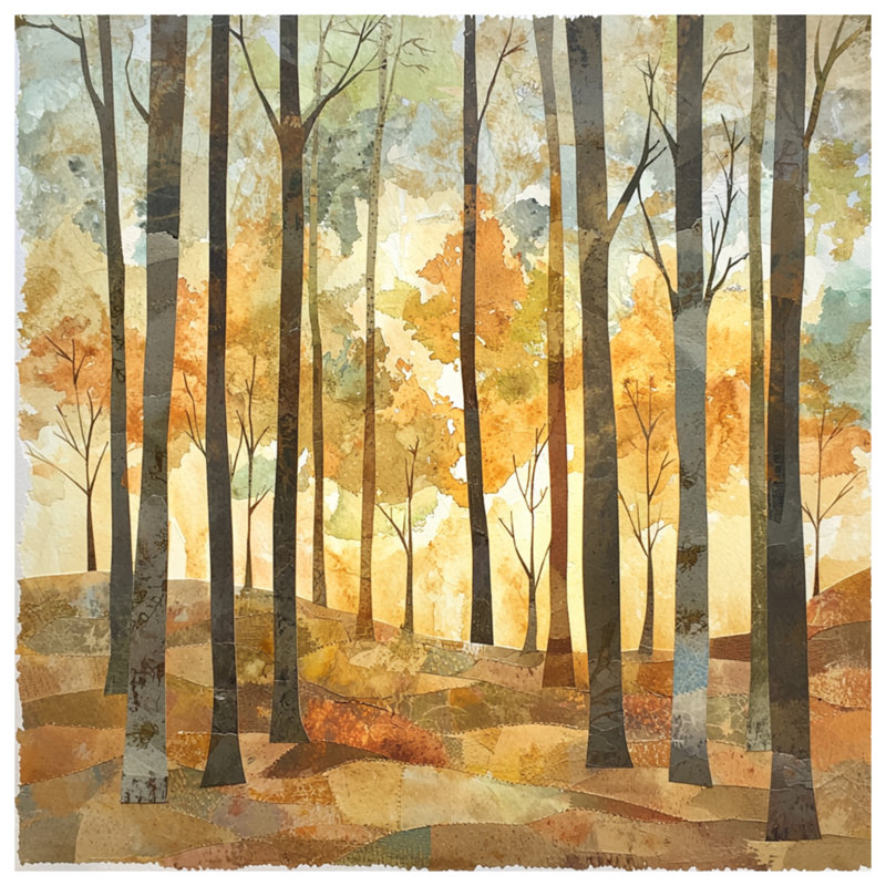 Autumn Forest Landscape Wall Tapestry - Forest Wall Decor, 68in H x80in W with 4 Grommets