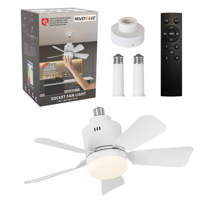 18 Inch Socket Fan Lights With E26/e27 Base 3 Colours 3000k-6500k Dimmable Led Light Bulb Fan Screw In Ceiling Fan For Bedroom Living Room Kitchen Home Garage（white）