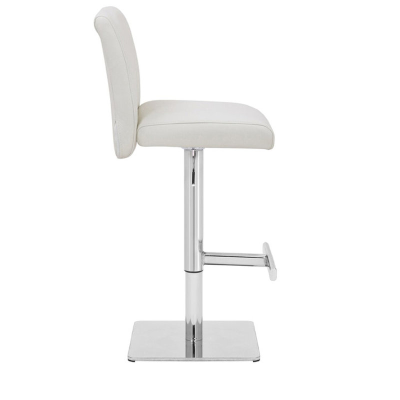 Upholstered Adjustable Height Counter Stool with Metal Frame, White