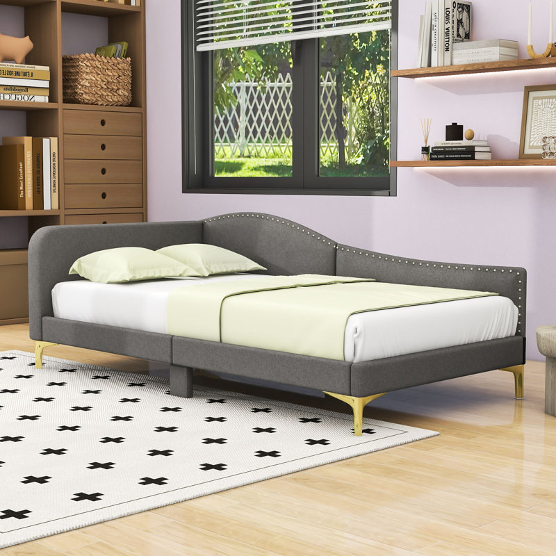 Linen Upholstered Daybed for Living Room, Twin, Gray