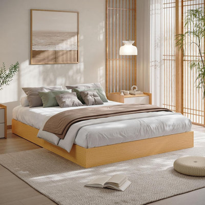 Queen Size Wood Platform Bed Frame,Wooden Bed Frame Without Headboard, Wood Slat Support,No Box Spring Needed, Easy Assembly, Pine