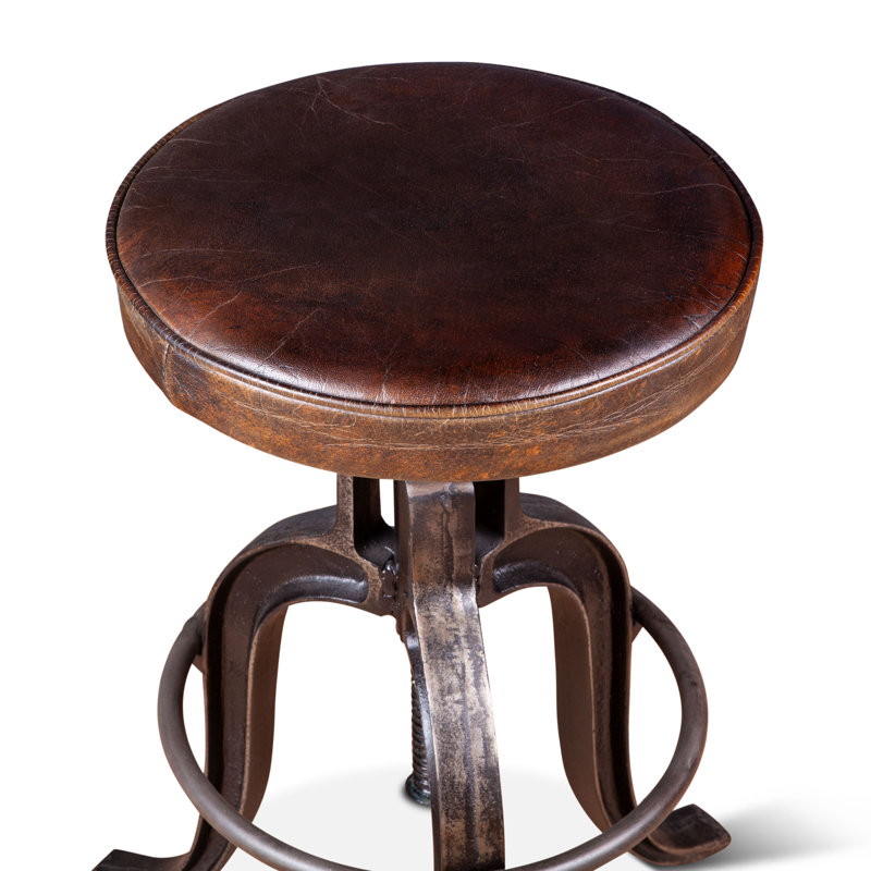 Wellington Upholstered Adjustable Stool with Metal Frame, Brown