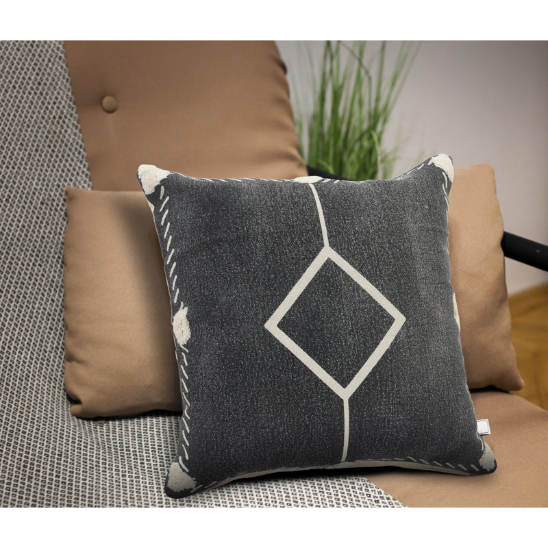 Housse de coussin en coton tissé à la main noir / crème