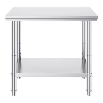 Stainless Steel Prep Table, 900x600x800 mm, 700 lbs Load Capacity, Heavy-Duty Metal Worktable with 3 Adjustable Height Levels, Commercial Workstation for Kitchen Garage Restaurant Backyard