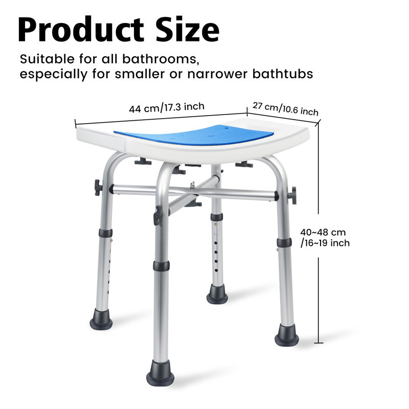 Ebern Designs Blue Upgraded Shower Stool, 17.3*10.6*16~19in