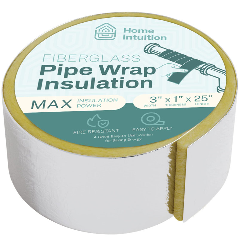 Home Intuition 25 Foot Foiled Back Fiberglass Pipe Insulation Wrap, 3" Wide x 1" Thick