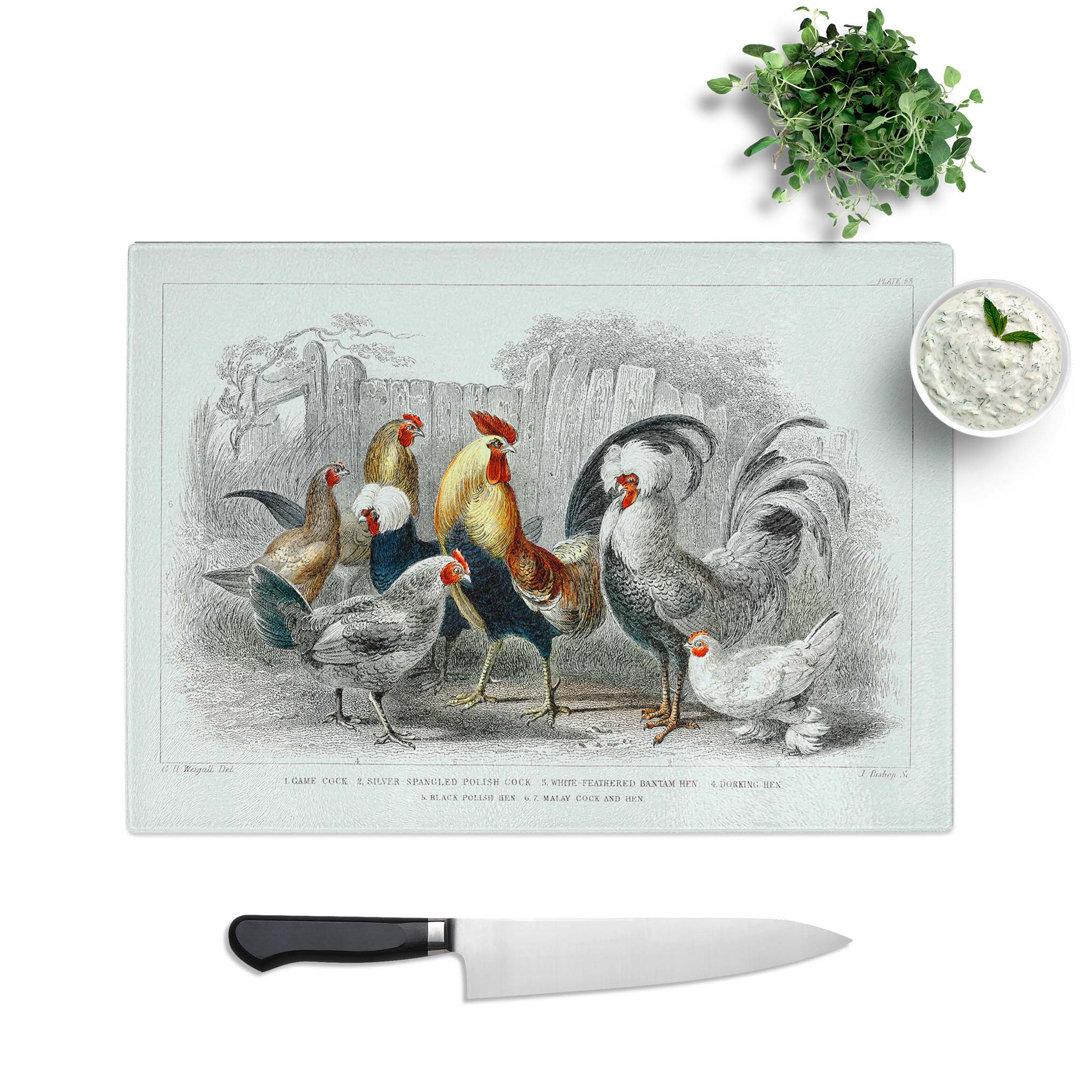 Tempered Glass Cocks and Hens Chopping Board