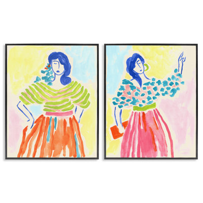  Stylish Women Bright Hues 2 PC Giclee Art Set by June Erica Vess