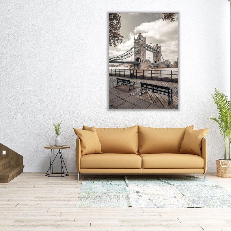 Thames Promenade with Tower Bridge, London - reproduction d'art sur toile, H 40 po x l 30 po