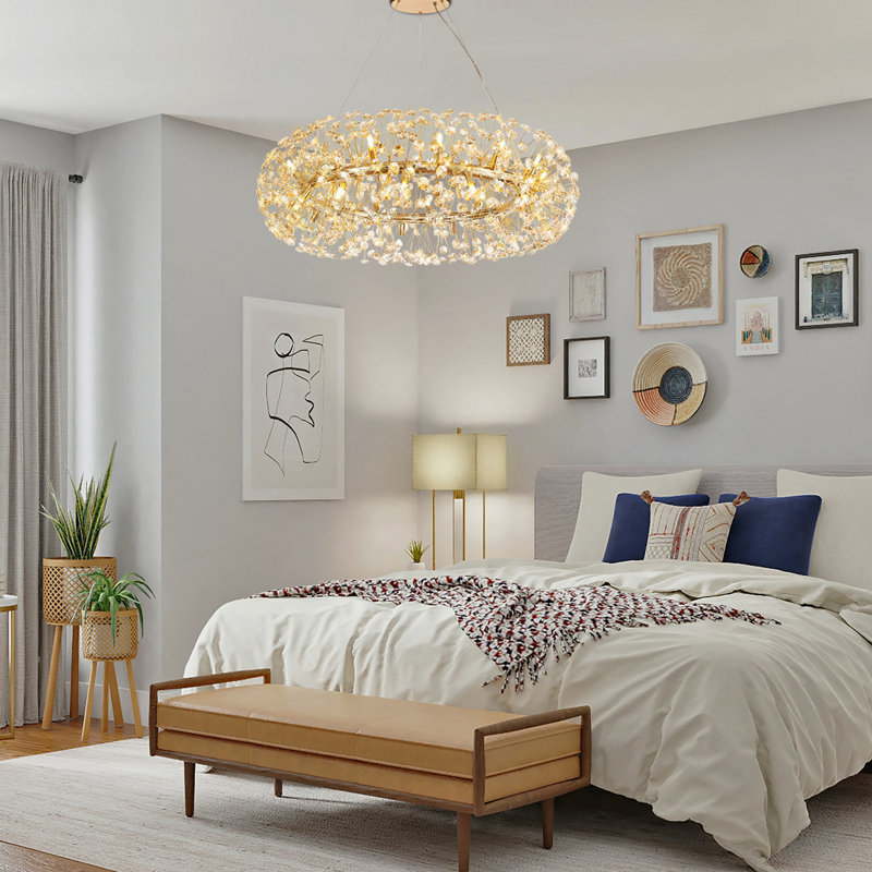 Lustre linéaire moderne à 12 lumières avec accents de cristal Gillina