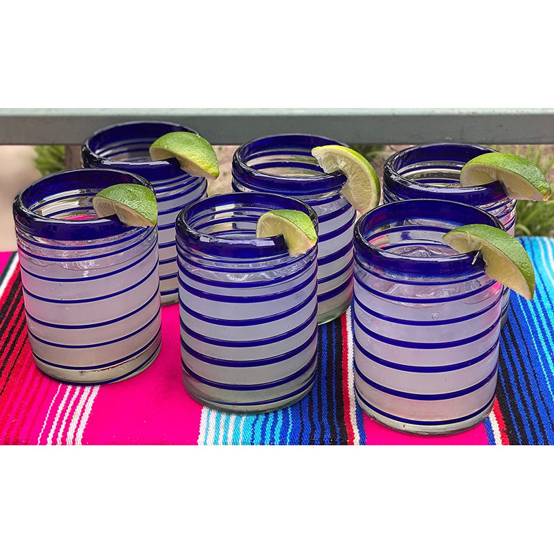 Verres mexicains soufflés à la main - Verres à spirale bleus, 10 oz