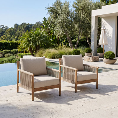 Fauteuil d'extérieur en corde tissée avec coussins Delsha