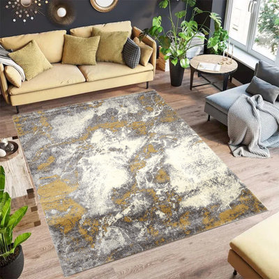 2 po x 3 po Sueno blanc; Tapis abstrait ocre et gris