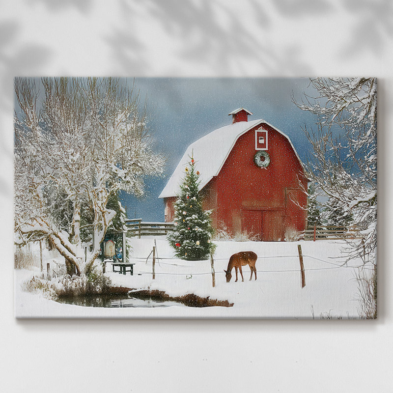 Nativité de neige blanche à minuit - Toile tendue avec châssis de qualité supérieure, H 24 po x l 36 po