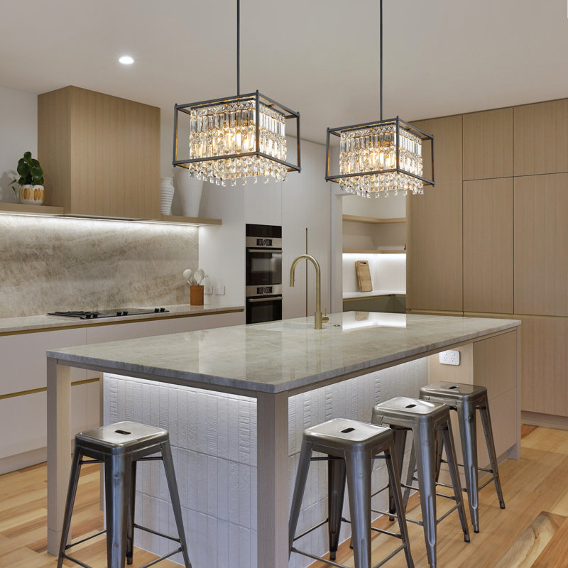 Jennesa Jhase Crystal Dimmable Square / Rectangle Chandelier Modern Pendant Light Fixture, Black