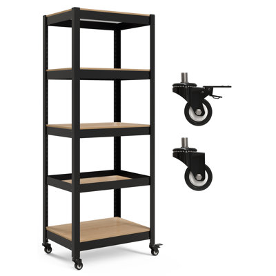  Chariot roulant robuste à 5 niveaux de 24,4 po avec tablettes réglables, noir, 1 paquet