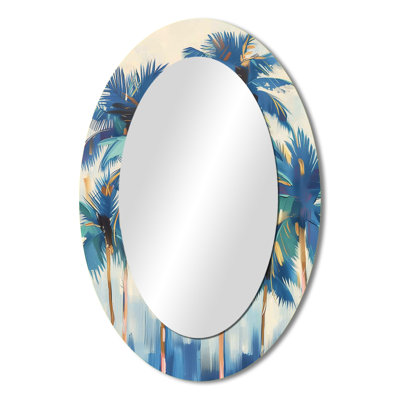 Blue And Gold Palm Tree Forest In California II - Tropical Oval Wall Mirror