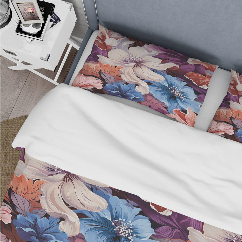 Literie à motif floral et mirage tropical, Housse de couette pour grand lit et 2 taies décor