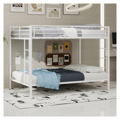 Lit superposé double en métal blanc avec échelles latérales doubles - Structure en fer robuste et peu encombrante pour enfants et adolescents
