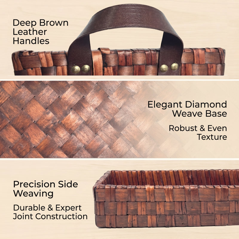 38" x 11.8" Extra Large Handwoven Wicker & Wood Tray with Handles – Oversized Long Decorative Tray for TV Console, Dining Table, Centerpiece – Farmhouse, Boho, Rustic Style