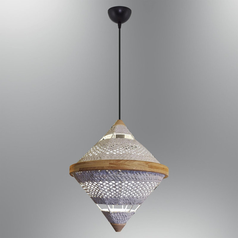 Cassen Elegant Oak Chandelier, Adjustable Height 47.2 inches | Energy Saving 24W E27, Durable Plastic Body with Rattan Cap, 7.9 inches Diameter | Perfect for Living Room, Dining Area, & Modern Decor