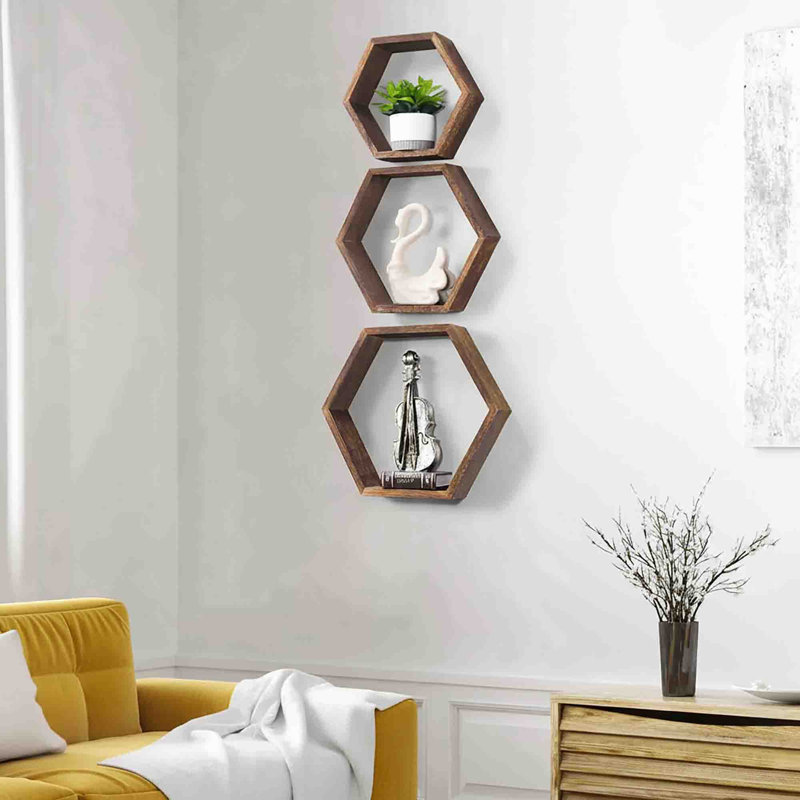 6 Piece Solid Wood Accent Shelf, Brown