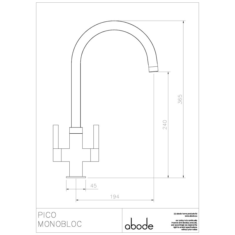 Abode Pico Monobloc Tap, Brushed Nickel