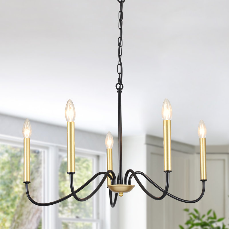 Jeneanne Dimmable Classic/Traditional Candle Style Chandelier, Black/Gold, 5 Lights