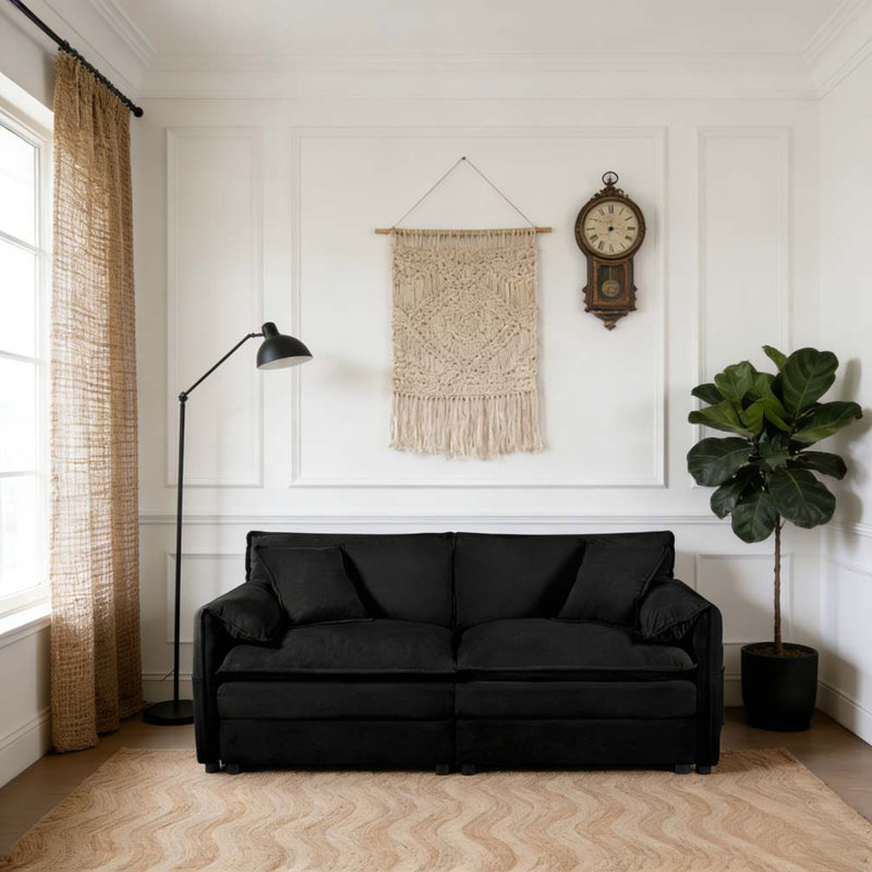 Oversized Chenille Loveseat Sofa, Black