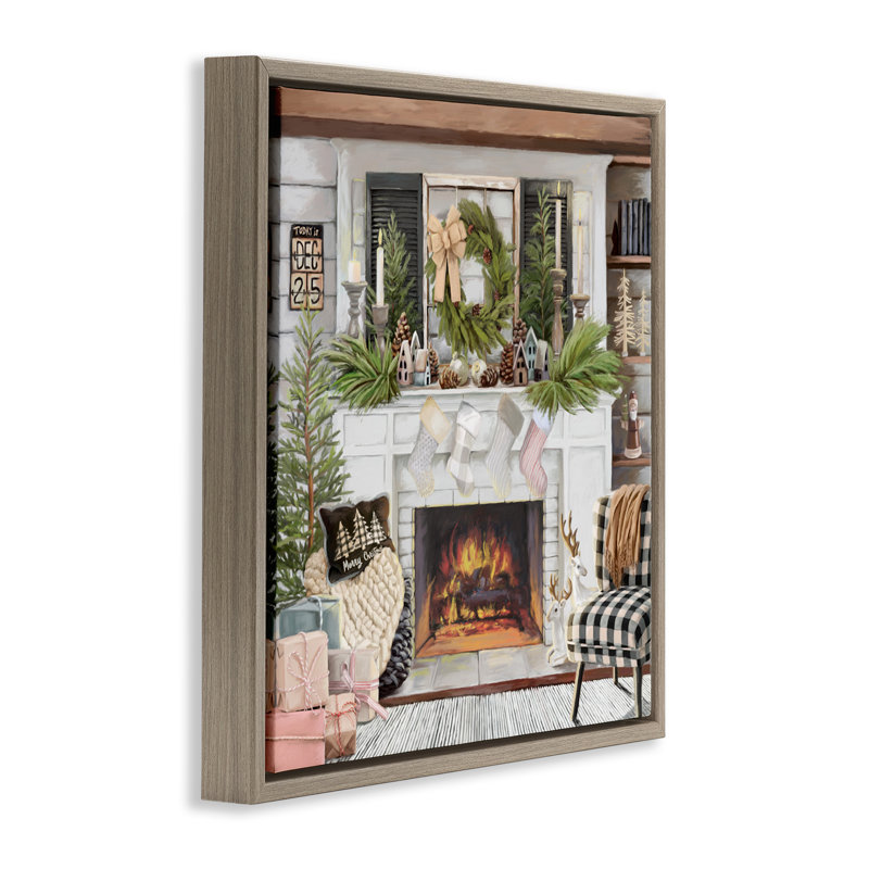 Cadre flottant Cozy Fireplace Holiday, design par Nicky Boehme, Cadre flottant orme Montalcino, H 18 po x l 18 po