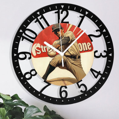 Horloge murale en métal pour le salon - Pichet de baseball Strike One silencieux de 10 po, à piles, horloges antiques pour maison de campagne, chambre à coucher, cuisine - chiffres arabes