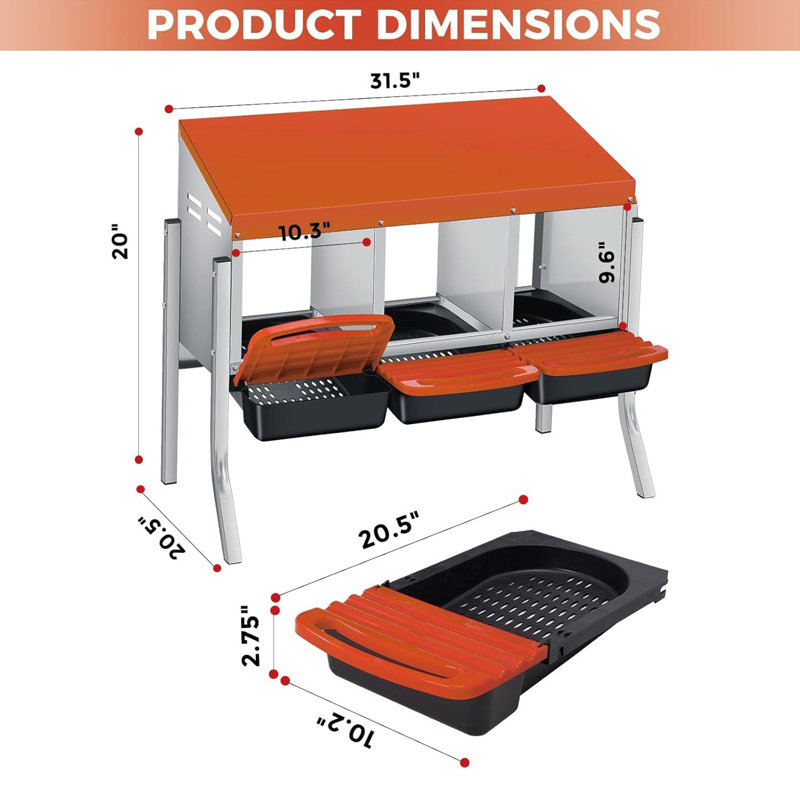Boîtes de nidification pour poulets, boîte de ponte en acier galvanisé résistant aux intempéries avec perchoir à poignée et collection automatique d'œufs à enroulement, facile à nettoyer et à assembler rapidement pour le poulailler