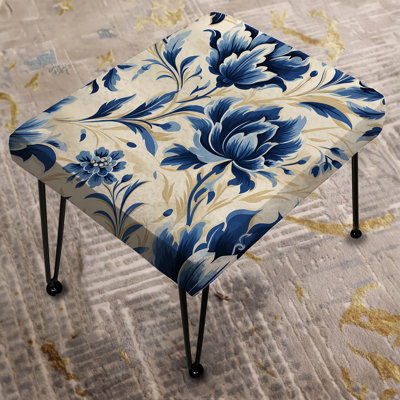 Blue Victorian Ikat Floral Harmony - Floral Rectangle Ottoman