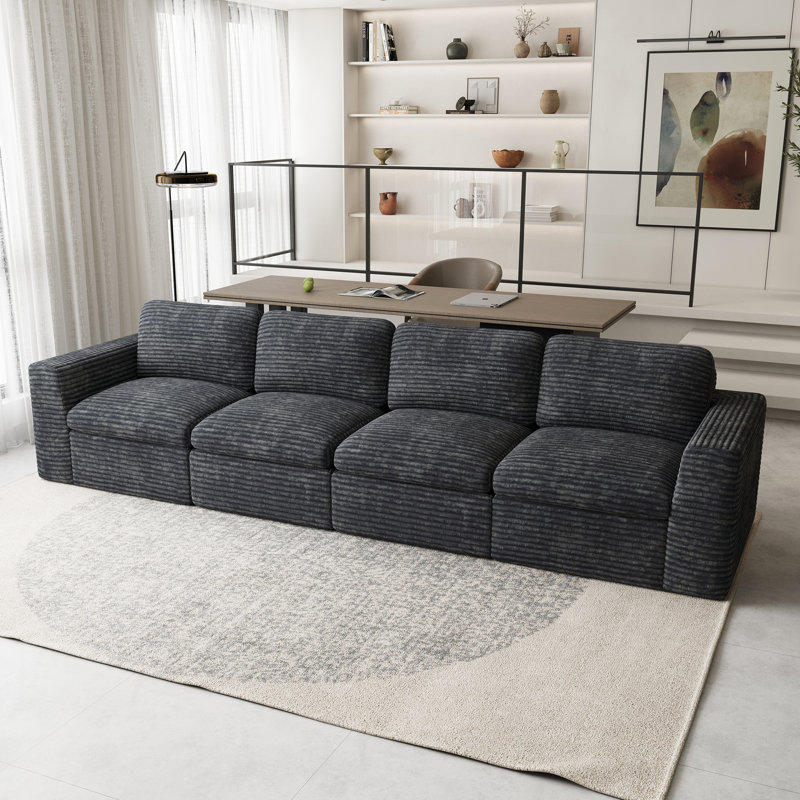 Wide Corduroy Sponge Compression Sofa Modular 4-Seater Cloud Boneless Sofa With No Assembly Required, Gray