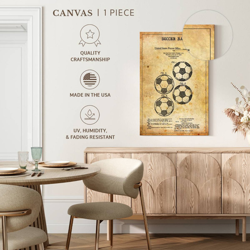 «Vintage Soccer Ball Brevet», reproduction sur toile, 45" H x 30" W x 1.25" D