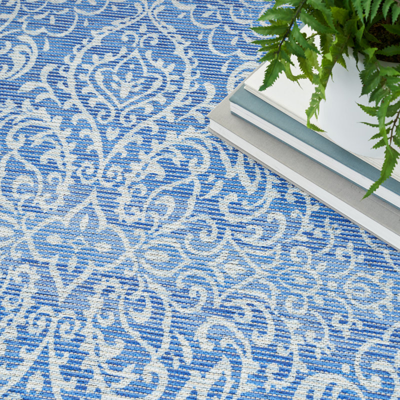 Machine Washable Cotton Blend Area Rug in Blue, Rectangle 7'10" x 9'10"