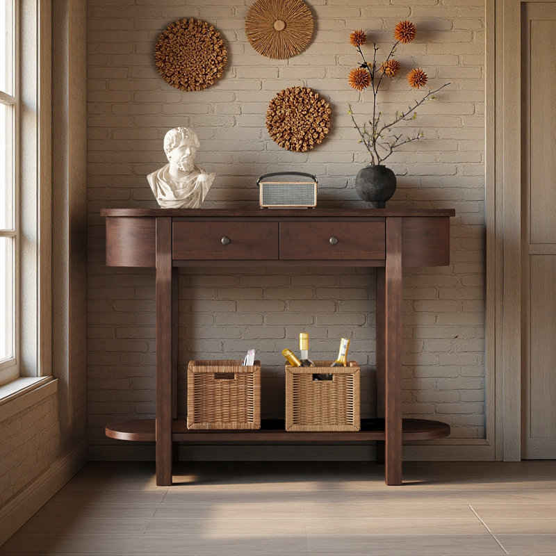 Élégante console rétro avec un design incurvé et un vernis lisse pour les entrées, Espresso