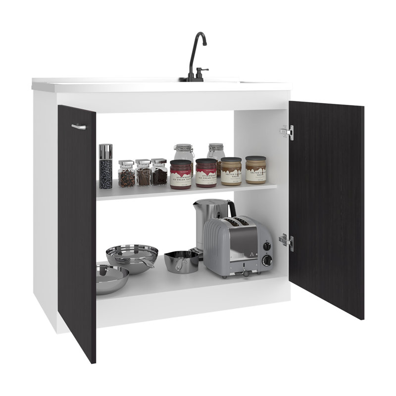 Évier utilitaire noir et blanc avec robinet et lavabo encastré noir et blanc