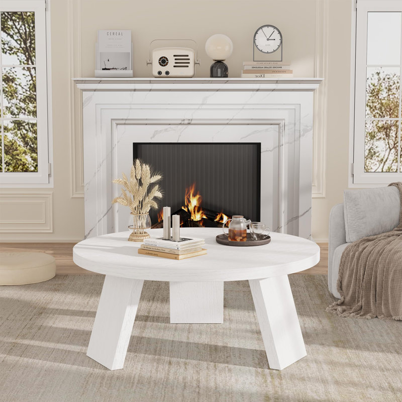 Moderner runder Couchtisch im Landhausstil aus Holz – Stabile Konstruktion mit 3 Beinen – Einfache Montage – 85 x 40 cm – Schwarze Prägung