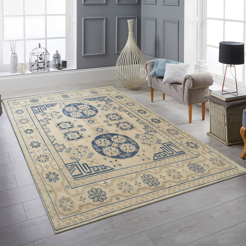 Tapis en laine noué à la main polyvalent beige Isla, Rectangle 8 pi x 10 pi