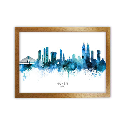 Mumbai India Skyline Blue City Name by Michael Tompsett - Print