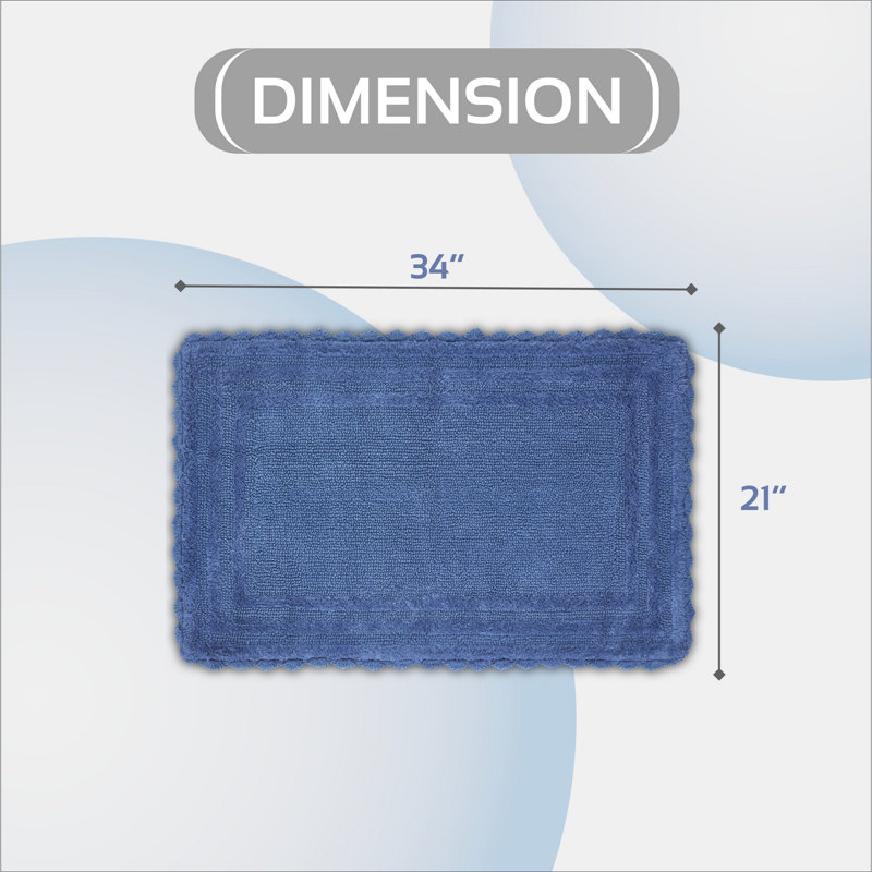 Rasika 100% Cotton 1990 GSM Tufted Reversible Bath Rug, OEKO-TEX Certified, Ultra Soft & Absorbent, Machine Washable Bathroom Rug for Shower, Tub, Sink, Vanity & Spa Areas, Crochet-Inspired Design, 21" x 34" Rectangle, Blue