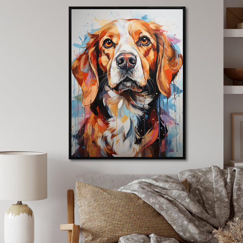 Beagle Bliss I sur impression sur toile, H 40 po x l 30 po x P 1,5 po, Cadre flottant noir