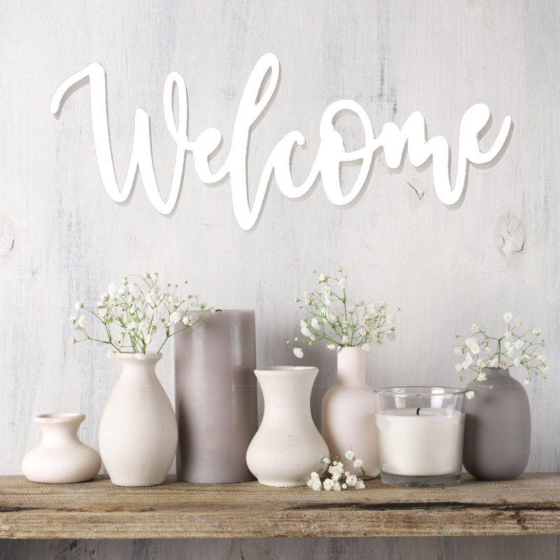 Art mural en métal Welcome Home, Blanc