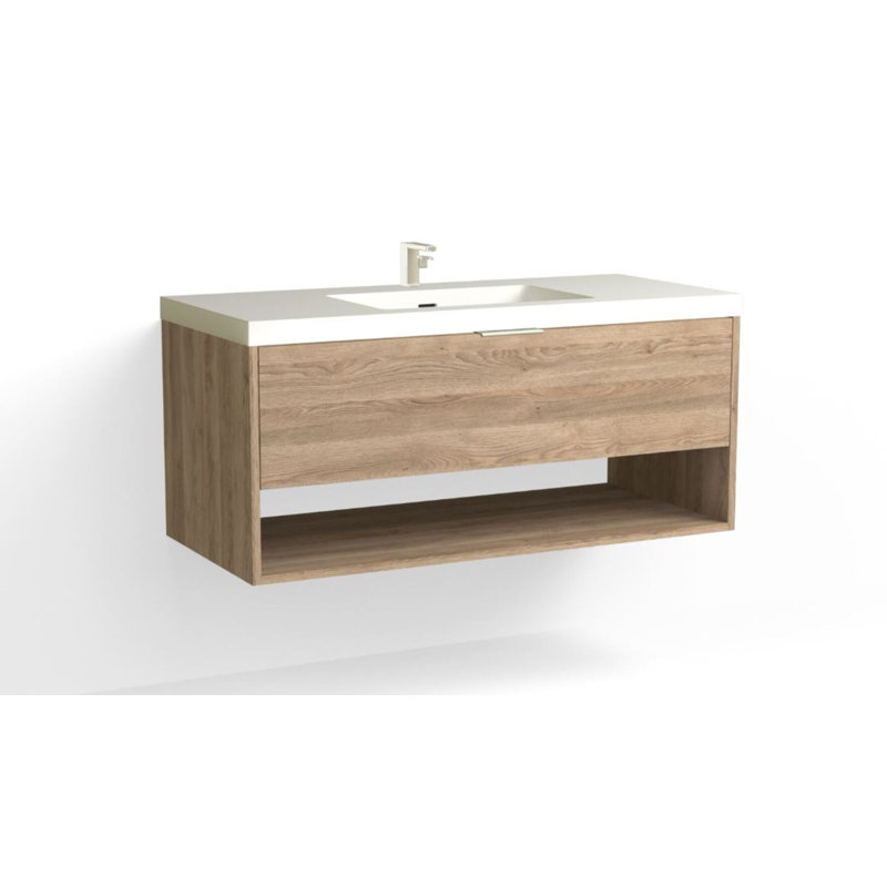 Modo 48" W Wall Mounted Single Bathroom Vanity, Matte White/Single, Matte Black, White Acrylic