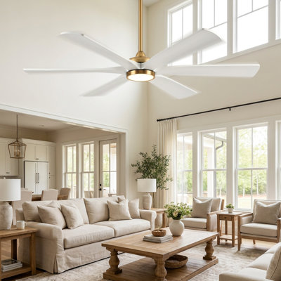 60/72 Inch 6-blade Modern Solid Wood Ceiling Fan With Light And Remote, High Cfm Large Airflow Ceiling Fan, Quiet Reversible Dc Motor, Indoor Outdoor Fan For Porch Gazebo Living Room Kitchen Garage