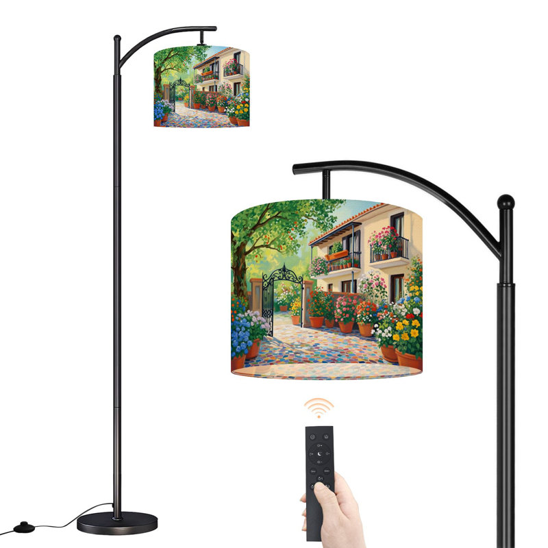 Lampe sur pied à arc avec abat-jour réglable cour méditerranée jardin coloré pots de mosaïque lampe sur pied chemin de pierre 3 températures de couleur à haut gradateur avec interrupteur au pied pour la chambre à coucher