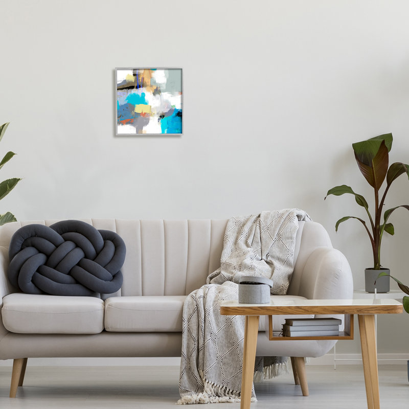 «Abstract Paint Strokes Vivid Blue» par Lisa Ridgers - peinture à cadre flottant sur toile, H 12 po x l 12 po x P 1,5 po