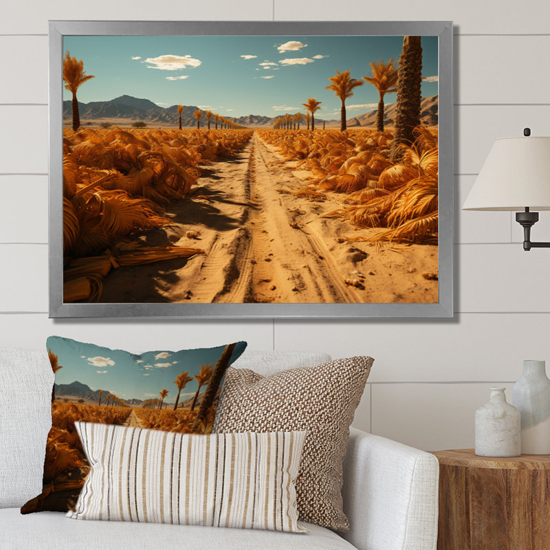 «Yellow Palm Trees Field II», reproduction sur toile, H 16 po x l 32 po x P 1 po, Cadre photo argenté